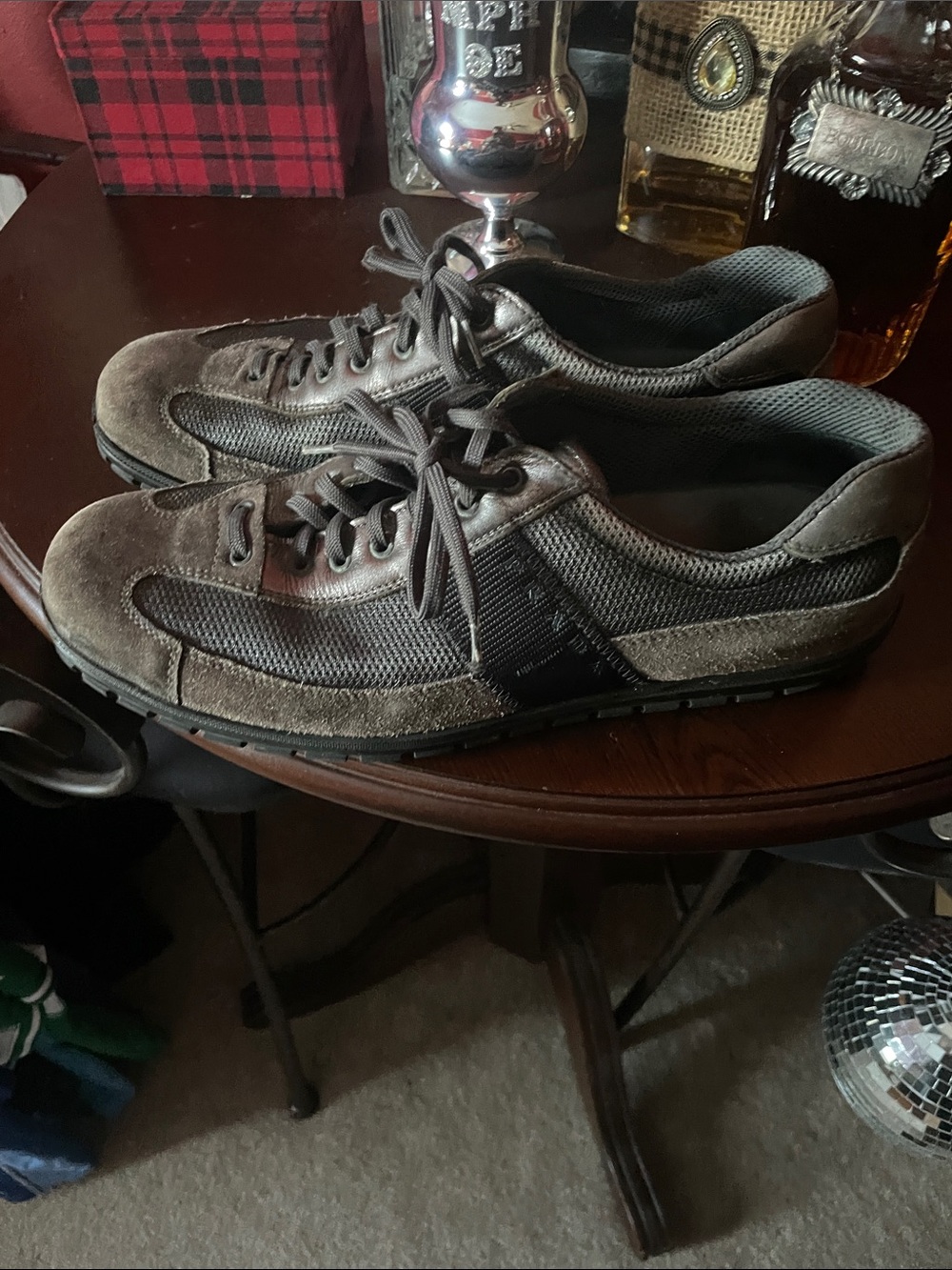 Prada Men's Gray Suede & Mesh Athletic Sneakers